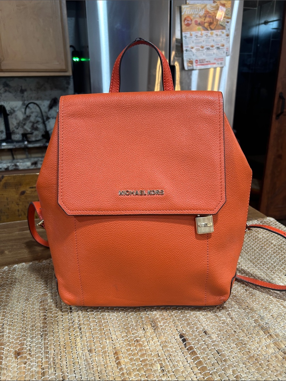 Michael Kors Orange Pebbled Leather Backpack